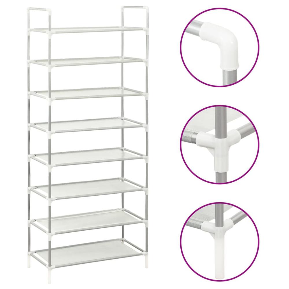 vidaXL Shoe Rack with 8 Shelves Metal and Non-woven Fabric Silver. Picture 1