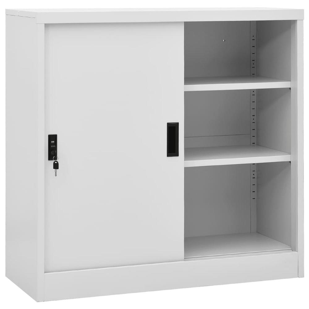 vidaXL Office Cabinet with Sliding Door Light Gray 35.4"x15.7"x35.4" Steel. Picture 1