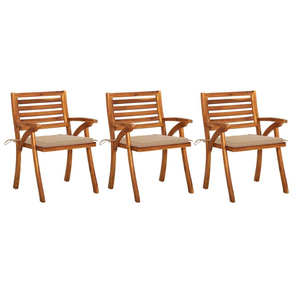 vidaXL Patio Dining Chairs with Cushions 3 pcs Solid Acacia Wood, 3060790. Picture 1