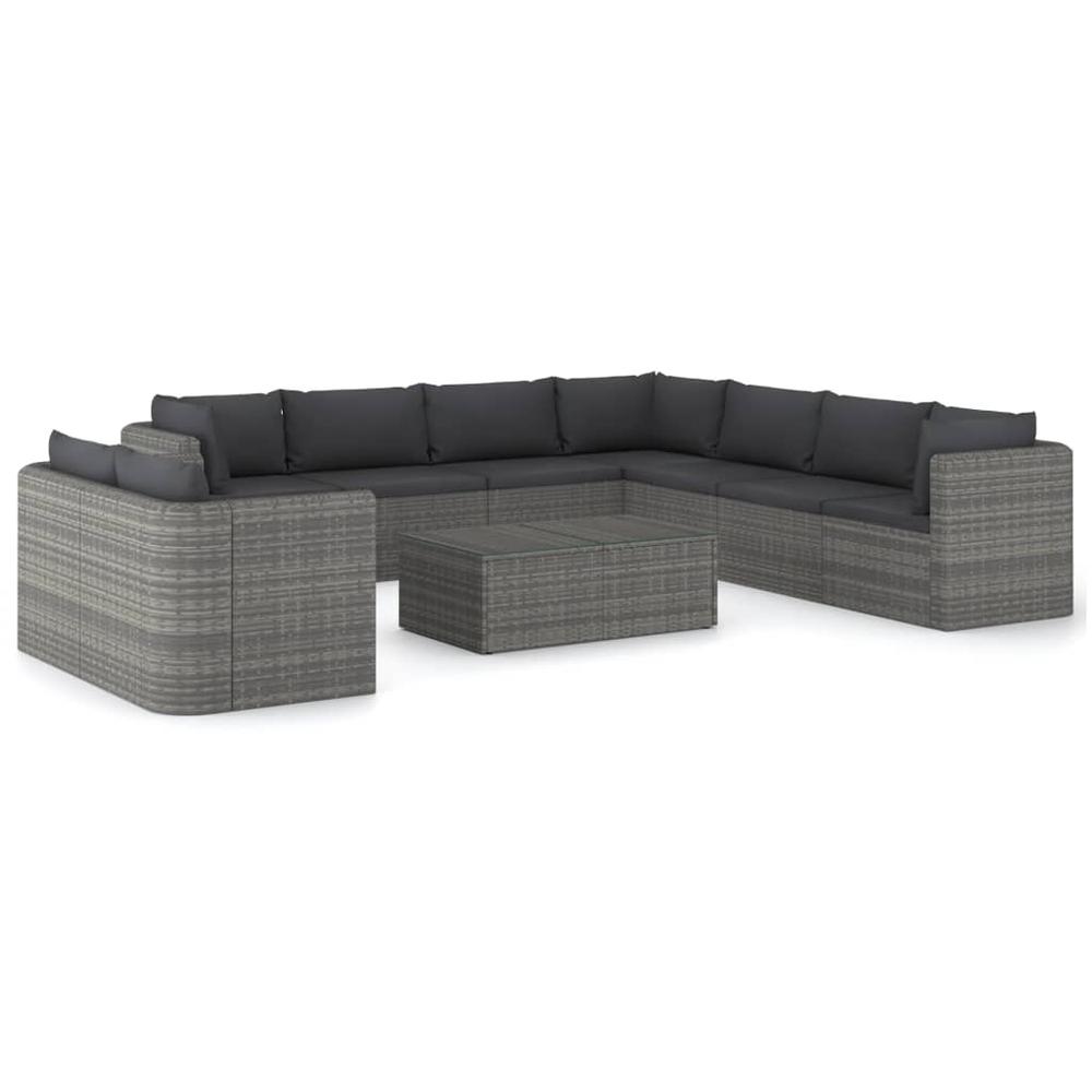 vidaXL 10 Piece Patio Lounge Set with Cushions Poly Rattan Gray, 3059489. Picture 2