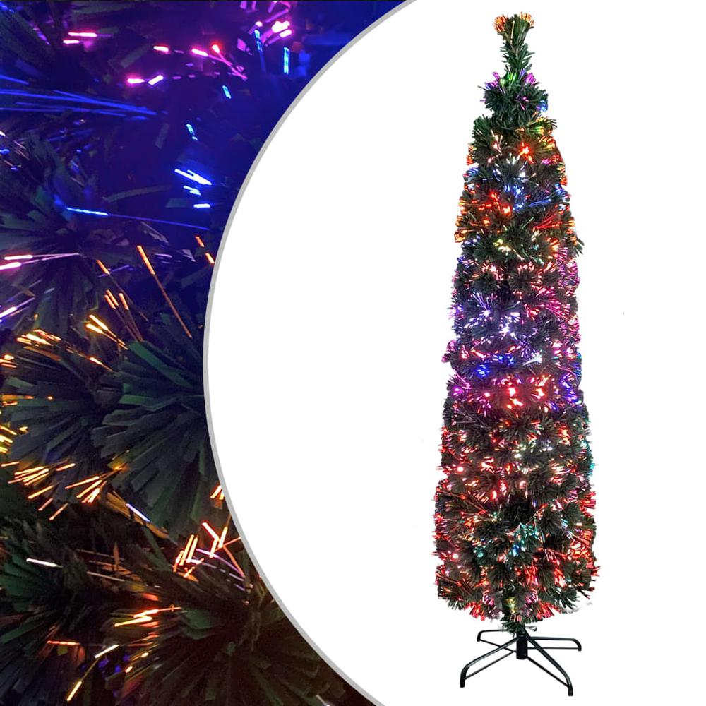 vidaXL Artificial Slim Christmas Tree with Stand 70.9" Fiber Optic. Picture 1