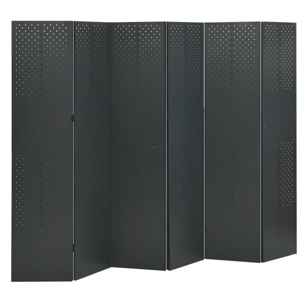 vidaXL 6-Panel Room Dividers 2 pcs Anthracite 94.5"x70.9" Steel. Picture 2
