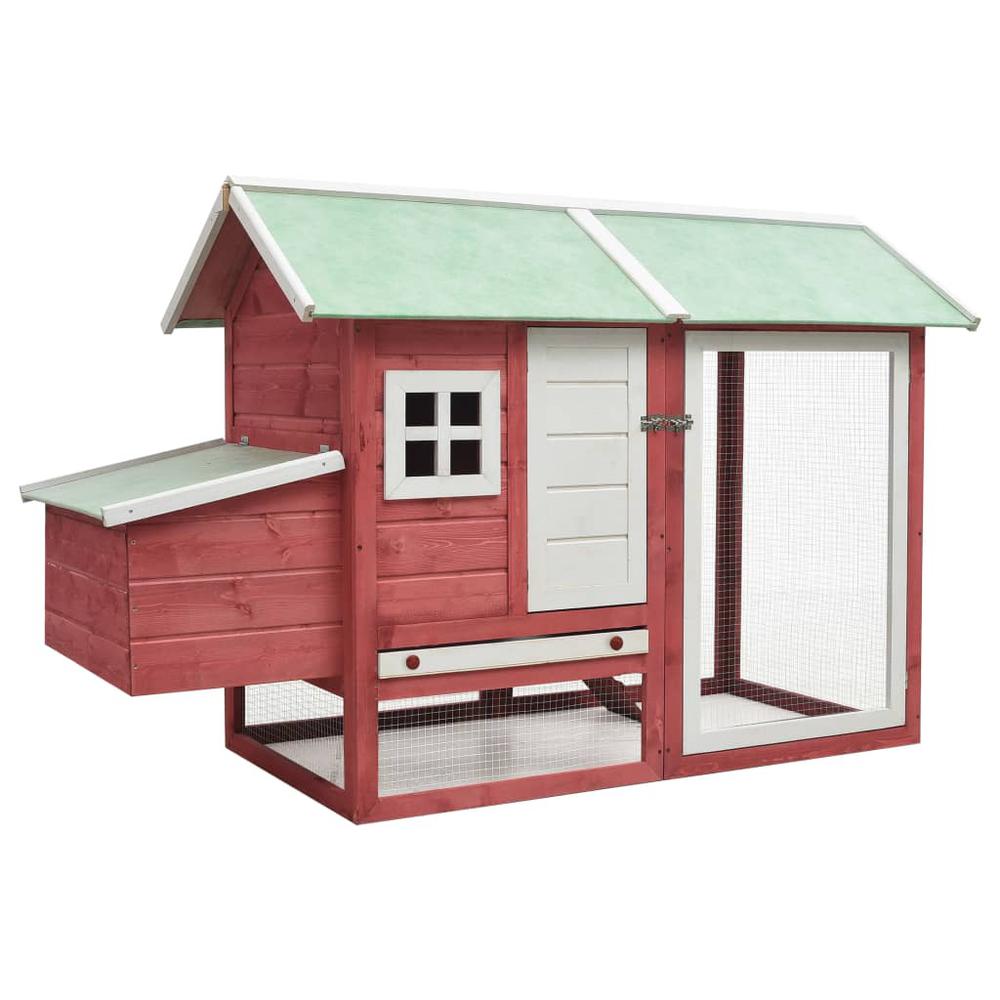 vidaXL Chicken Cage Red 66.9"x31.9"x43.3" Solid Pine & Fir Wood. Picture 1