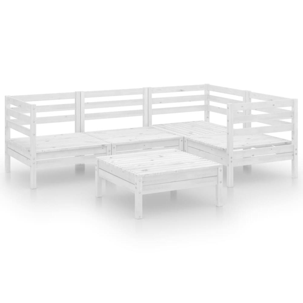 vidaXL 5 Piece Patio Lounge Set Solid Pinewood White. Picture 2