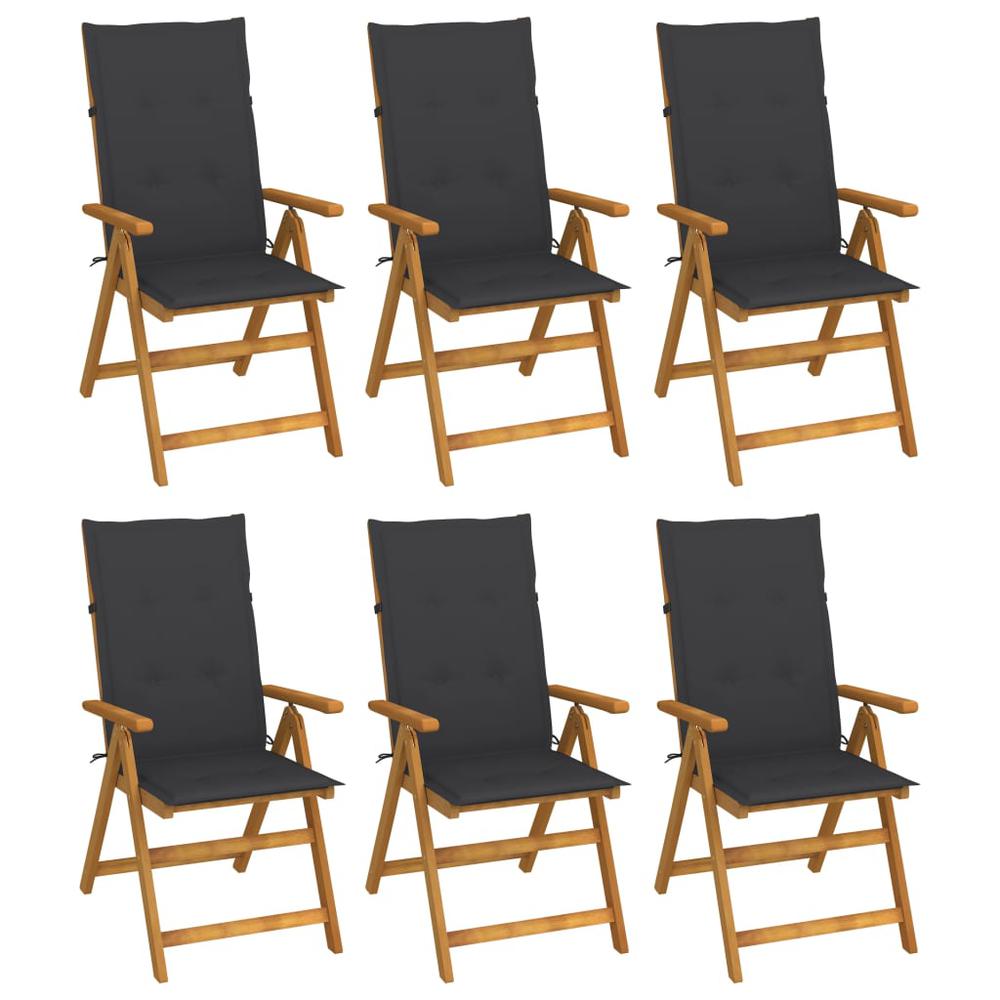 vidaXL Folding Patio Chairs 6 pcs with Cushions Solid Acacia Wood, 3064119. Picture 1