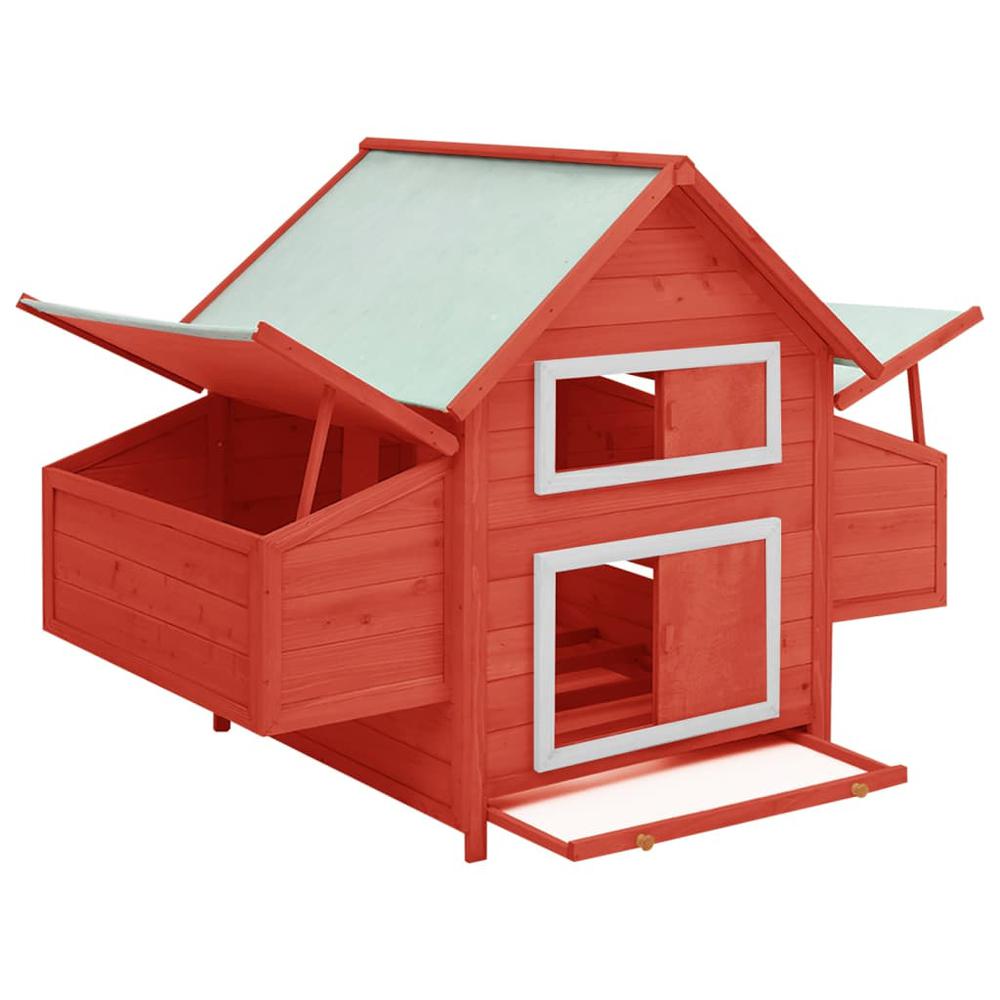 vidaXL Chicken Coop Red and White 59.8"x37.7"x43.3" Solid Firwood. Picture 2