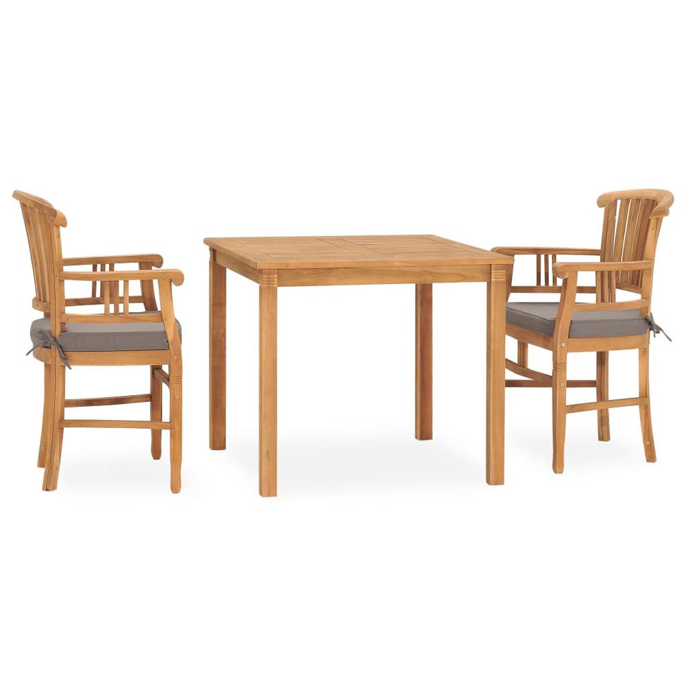 vidaXL 3 Piece Patio Dining Set with Cushions Solid Teak Wood, 3060012. Picture 2