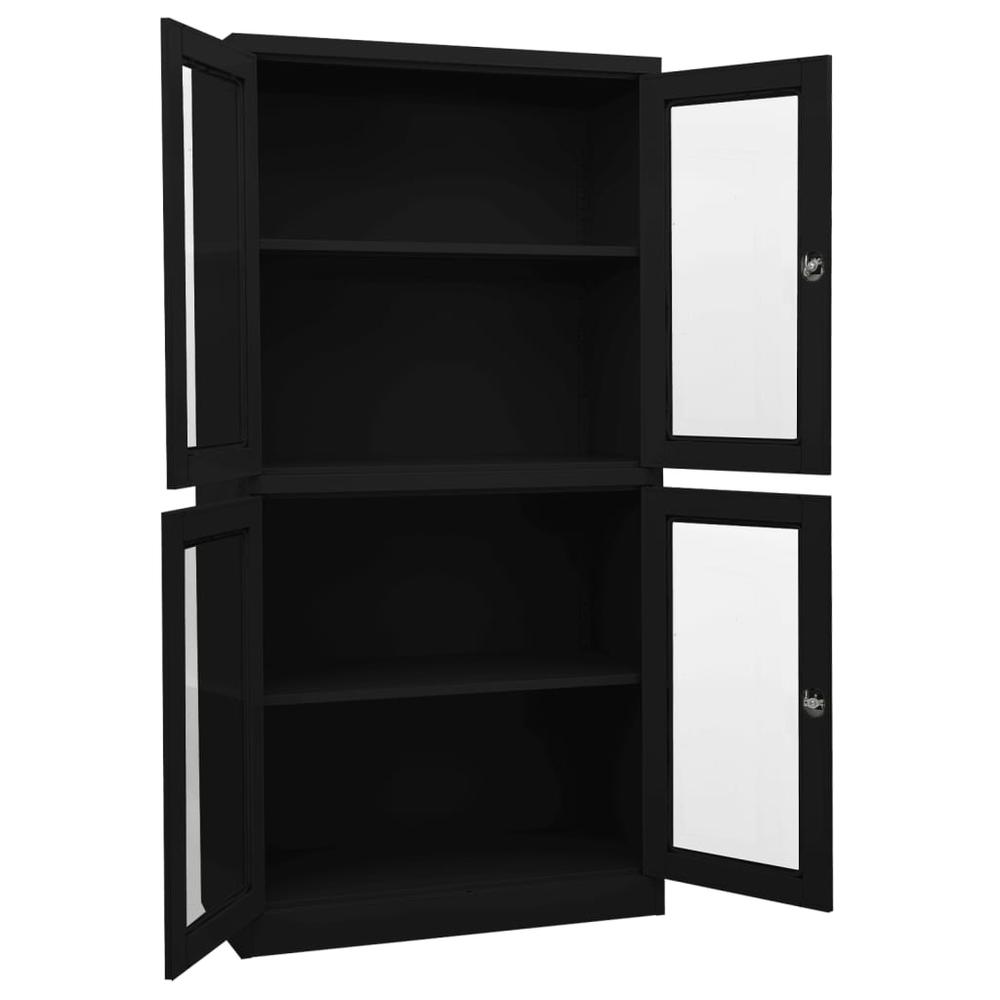 vidaXL Office Cabinet Black 35.4"x15.7"x70.9" Steel and Tempered Glass, 335940. Picture 2