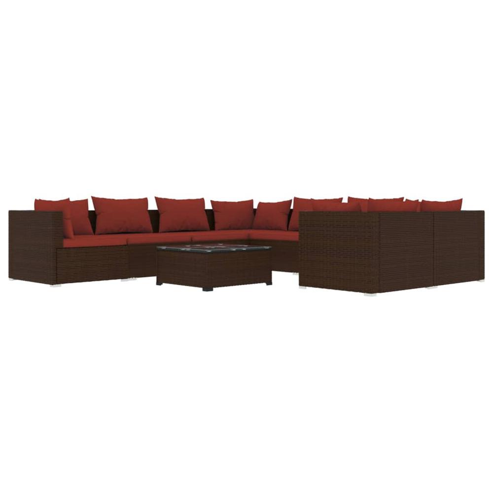vidaXL 9 Piece Patio Lounge Set with Cushions Poly Rattan Brown, 3102747. Picture 2