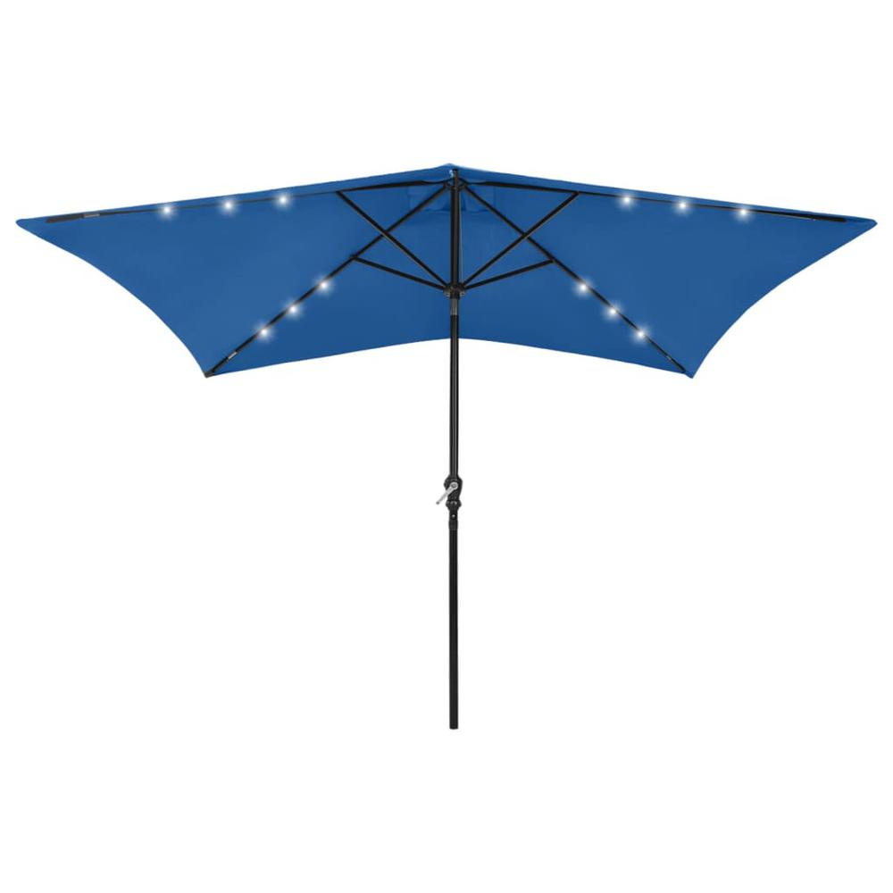 vidaXL Parasol with LEDs and Steel Pole Azure Blue 6.6'x9.8'. Picture 1