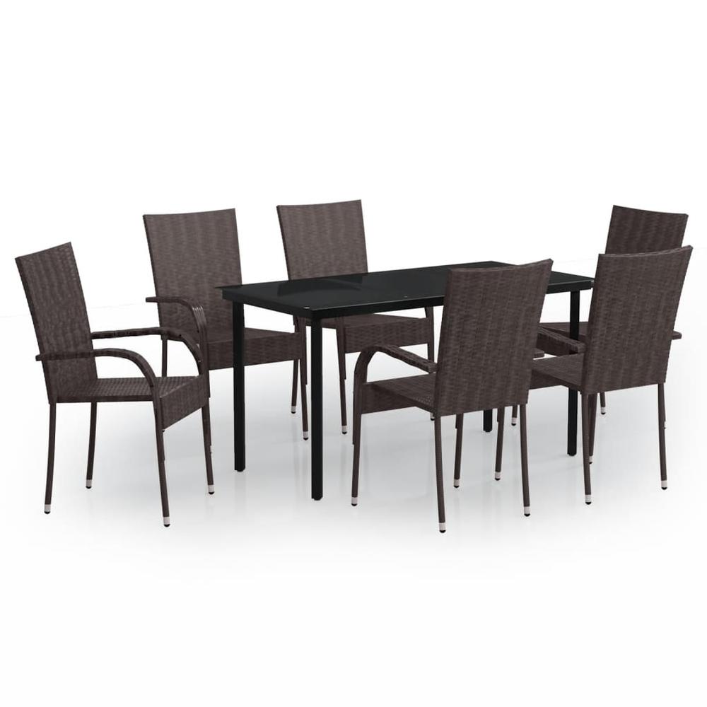 vidaXL 7 Piece Patio Dining Set Brown and Black, 3099386. Picture 2