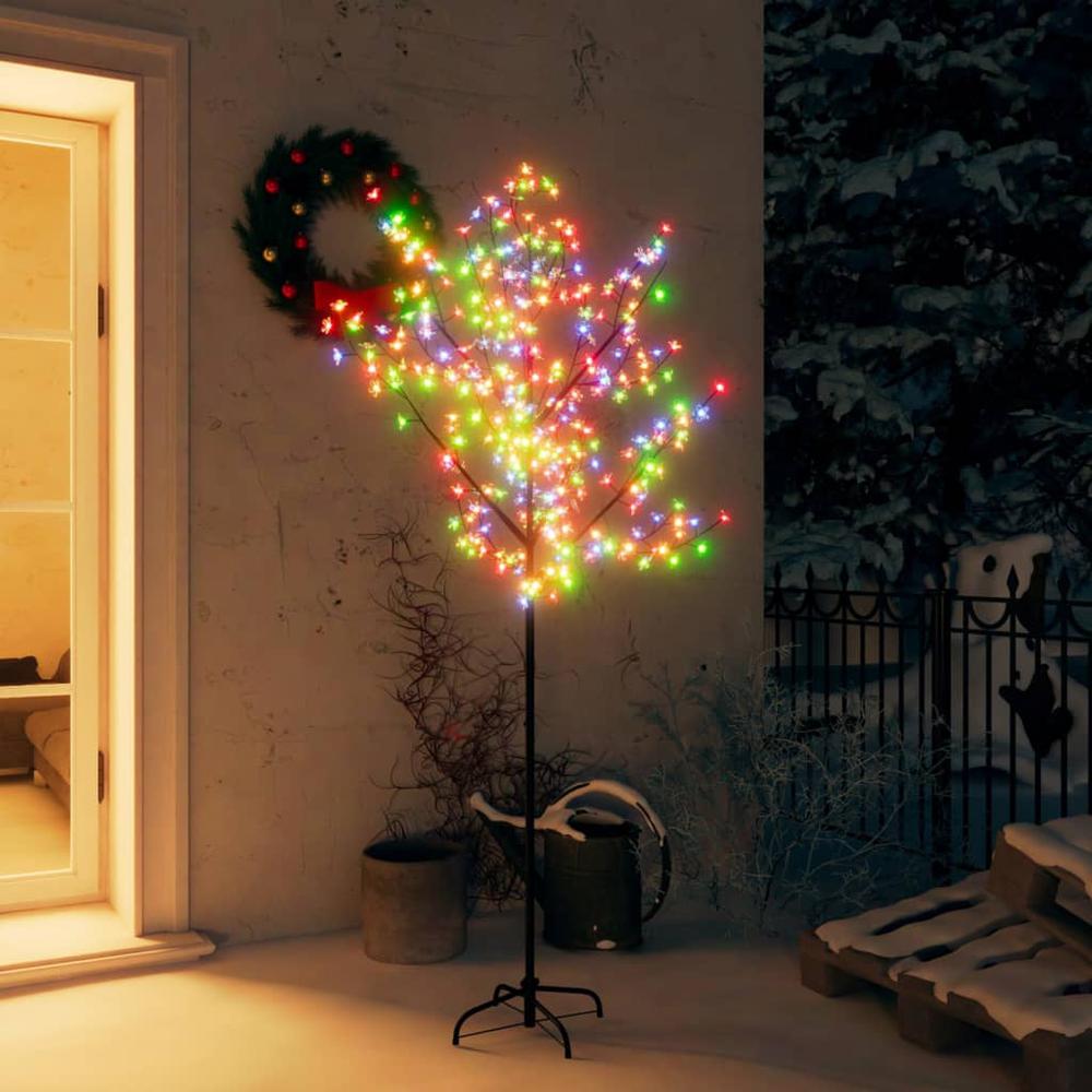 vidaXL Christmas Tree 200 LEDs Colorful Light Cherry Blossom 70.9". Picture 1