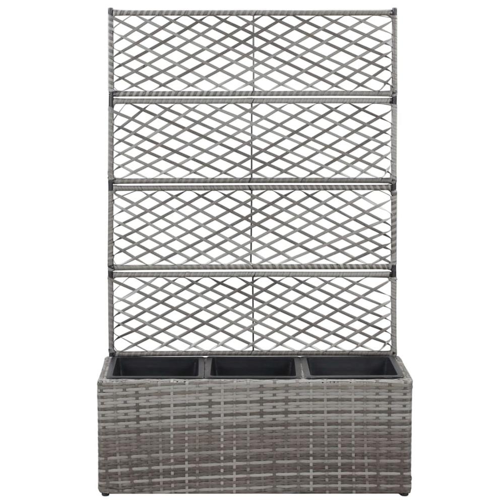 vidaXL Trellis Raised Bed with 3 Pots 32.7"x11.8"x51.2" Poly Rattan Gray. Picture 2