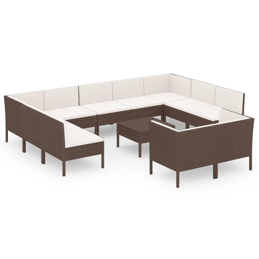vidaXL 12 Piece Patio Lounge Set with Cushions Poly Rattan Brown, 3094619. Picture 2