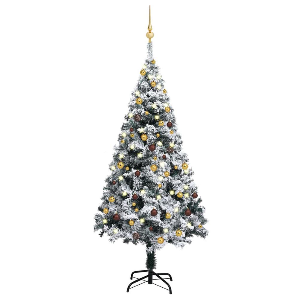 vidaXL Artificial Christmas Tree with LEDs&Ball Set Green 59.1" PVC, 3077819. Picture 1