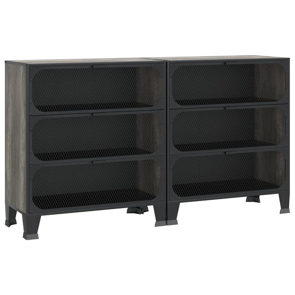 vidaXL Storage Cabinets 2 pcs Gray 28.3"x14.2"x32.3" Metal and MDF, 3095972. Picture 2