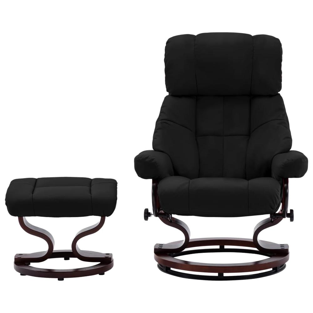 vidaXL Recliner Chair with Footstool Black Faux Leather and Bentwood. Picture 3