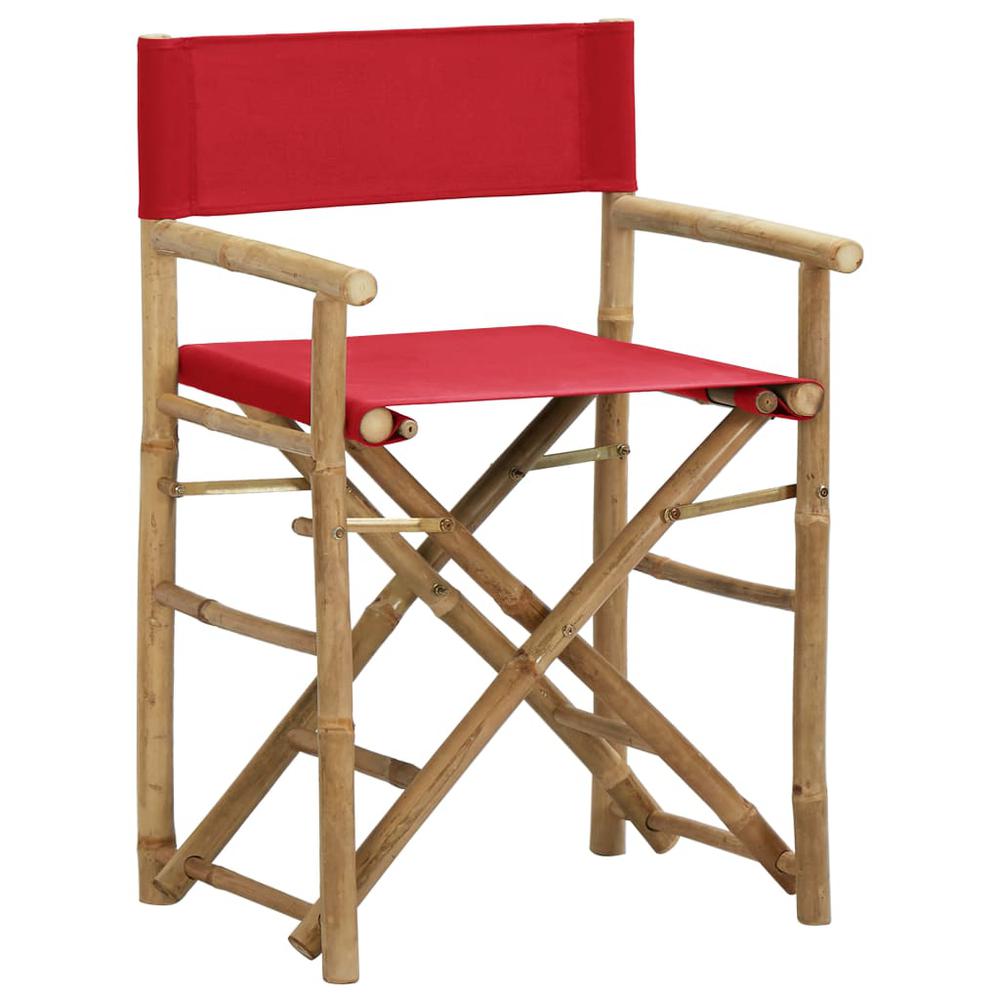 vidaXL Folding Director's Chairs 2 pcs Red Bamboo and Fabric. Picture 2
