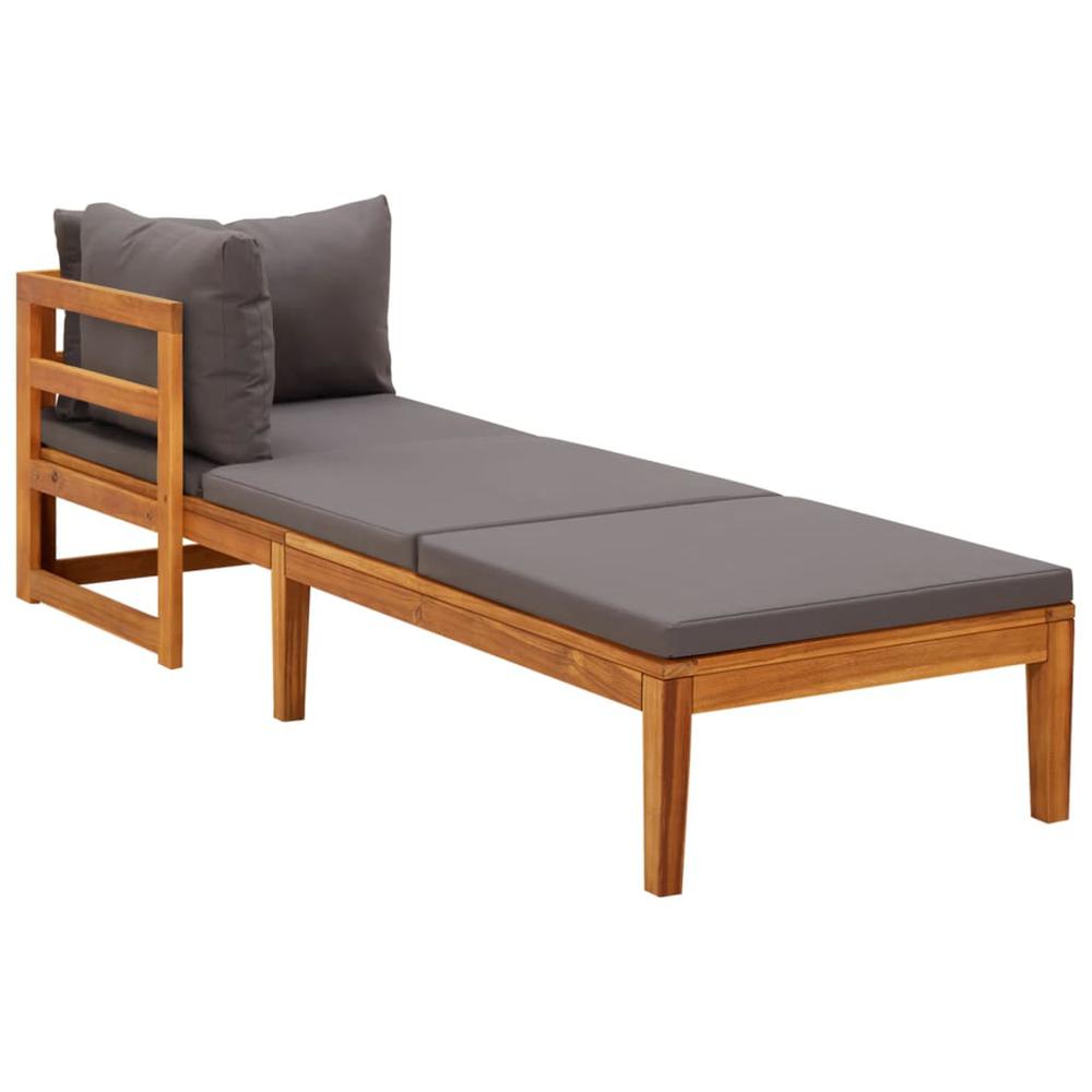 vidaXL Sun Lounger with 1 Armrest Dark Gray Solid Acacia Wood. Picture 1