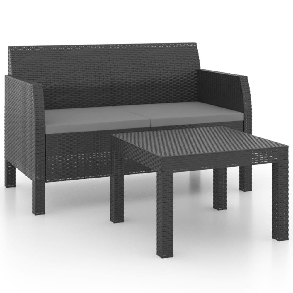 vidaXL 2 Piece Patio Lounge Set with Cushions PP Rattan Anthracite, 3079667. Picture 2