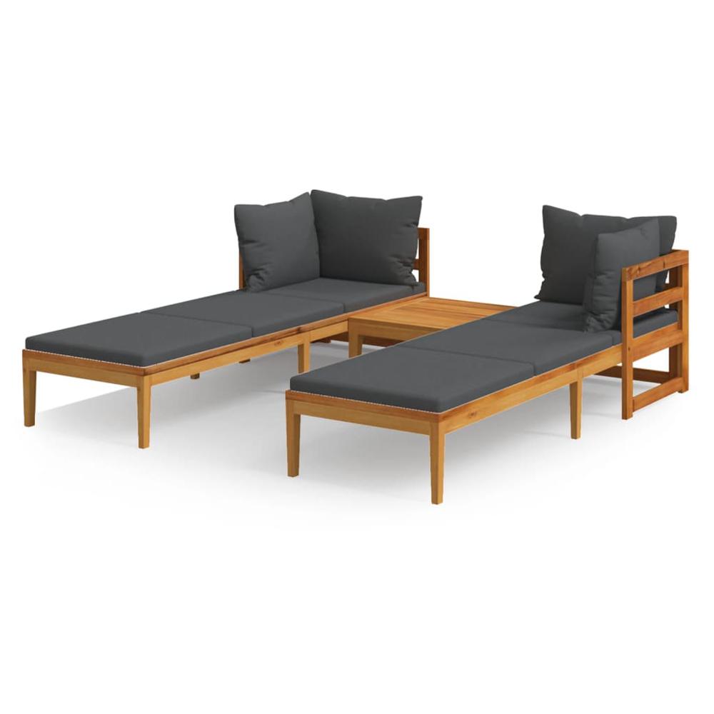 vidaXL 3 Piece Patio Lounge Set with Dark Gray Cushions Acacia Wood, 3087271. Picture 2