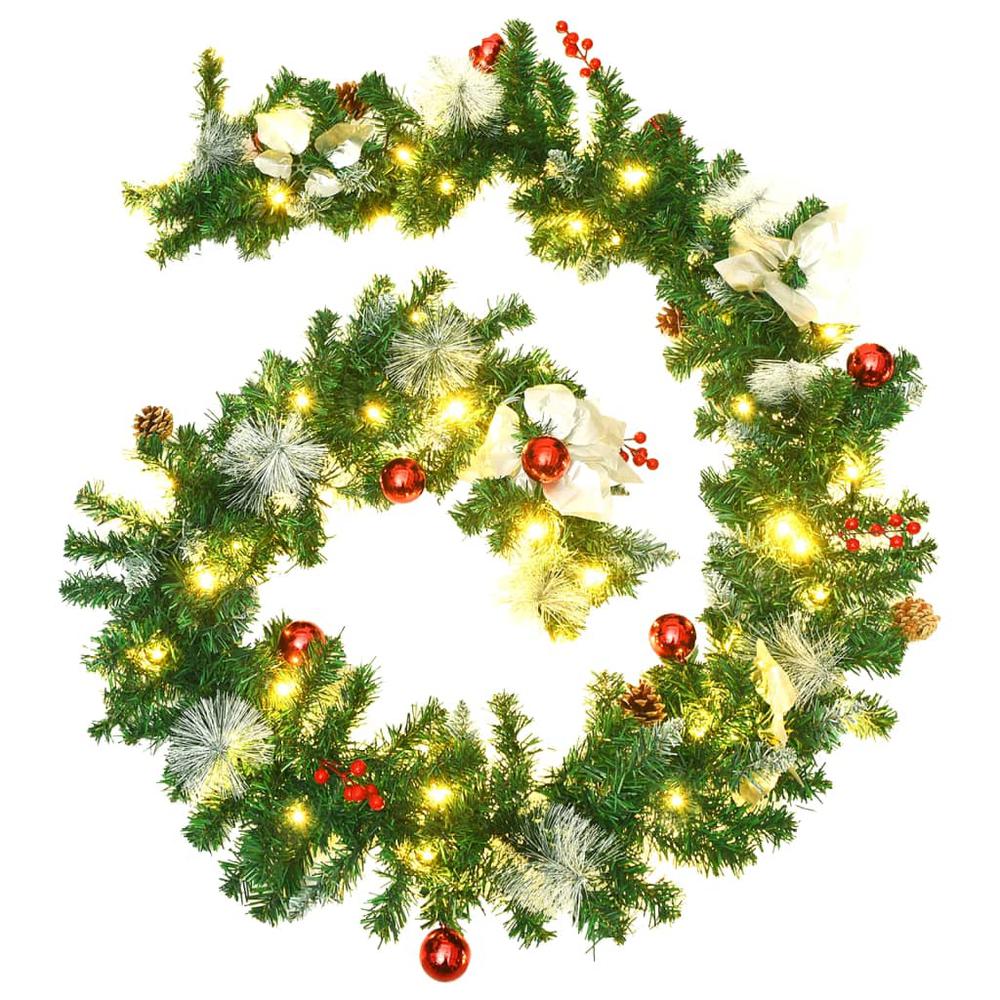 vidaXL Christmas Garland with LED Lights Green 8.9' PVC, 320971. Picture 3
