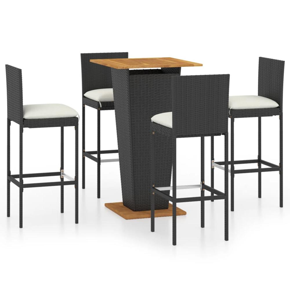 vidaXL 5 Piece Patio Bar Set with Cushions Poly Rattan Black, 3064858. Picture 2