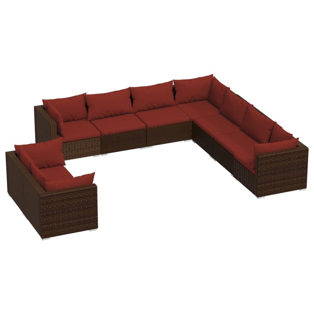 vidaXL 9 Piece Patio Lounge Set with Cushions Brown Poly Rattan, 3102499. Picture 2