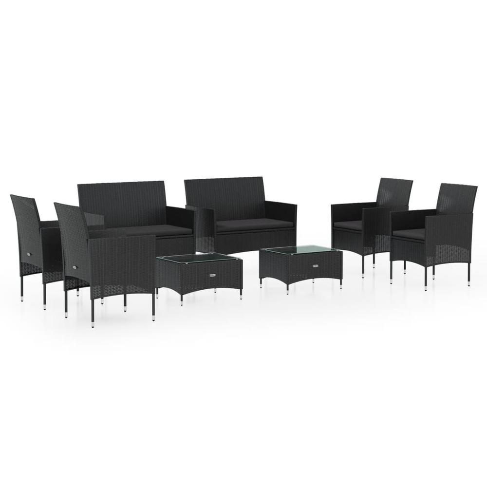 vidaXL 8 Piece Patio Lounge Set with Cushions Poly Rattan Black, 3095953. Picture 2