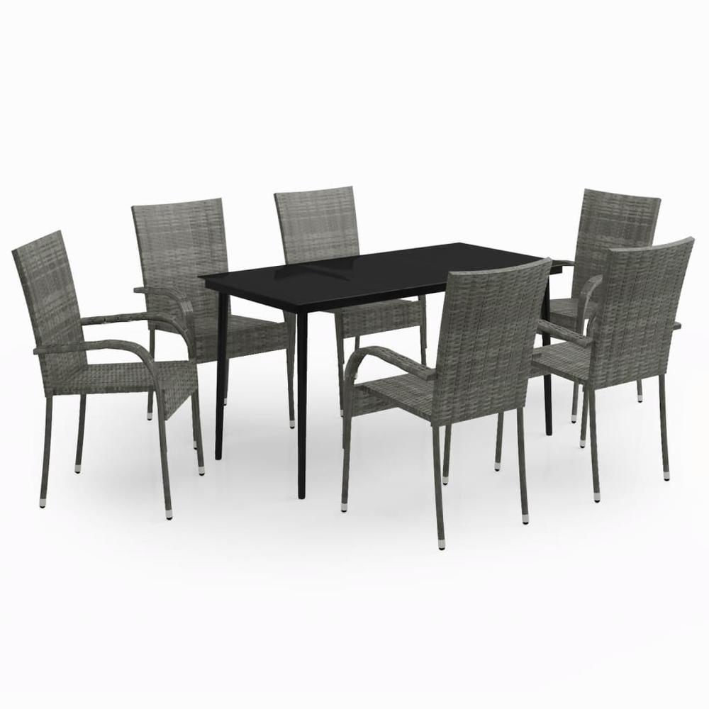 vidaXL 7 Piece Patio Dining Set Gray and Black, 3099410. Picture 2