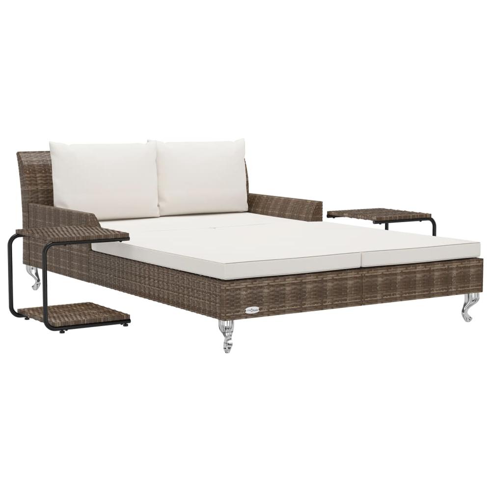 vidaXL 2-Person Garden Sun Bed with Cushions Poly Rattan Brown, 48130. Picture 2