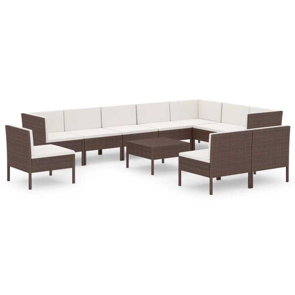 vidaXL 11 Piece Patio Lounge Set with Cushions Poly Rattan Brown, 3094451. Picture 2