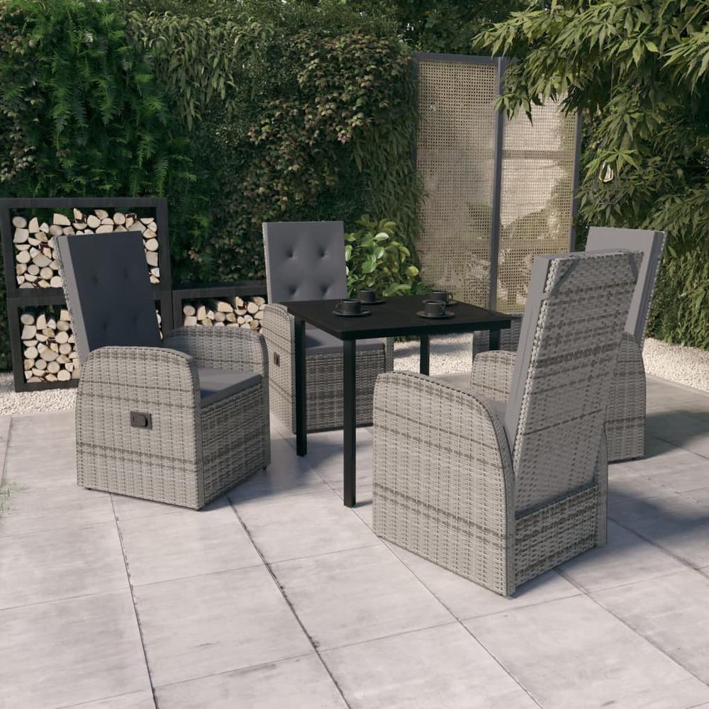 vidaXL 5 Piece Patio Dining Set with Cushions Gray, 3099474. Picture 1