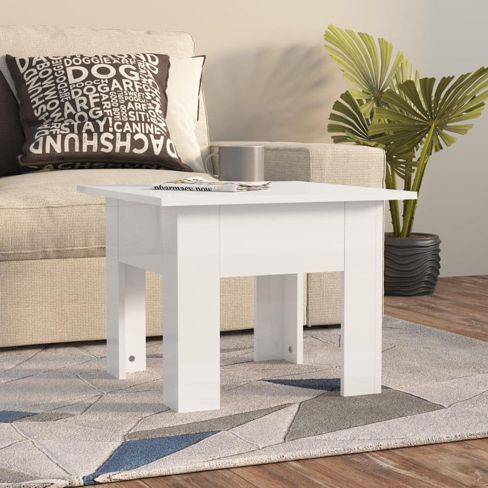 vidaXL Coffee Table High Gloss White 21.7"x21.7"x16.5" Engineered Wood, 810241. Picture 1