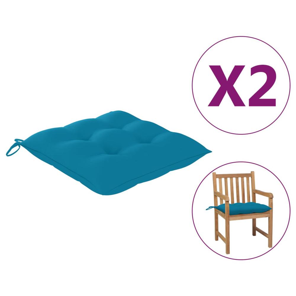 vidaXL Chair Cushions 2 pcs Light Blue 19.7"x19.7"x2.8" Fabric. Picture 1