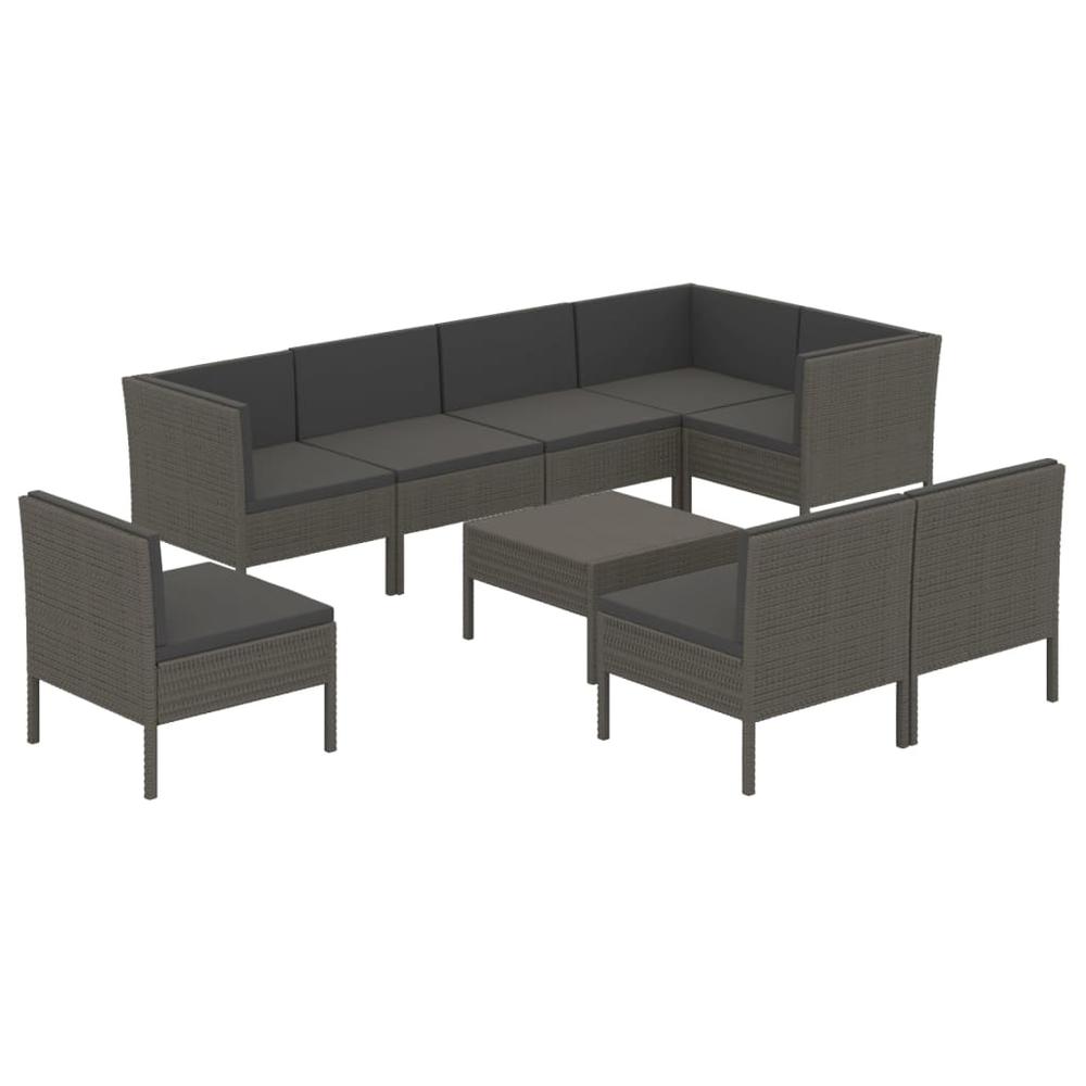 vidaXL 9 Piece Patio Lounge Set with Cushions Poly Rattan Gray, 3094402. Picture 2