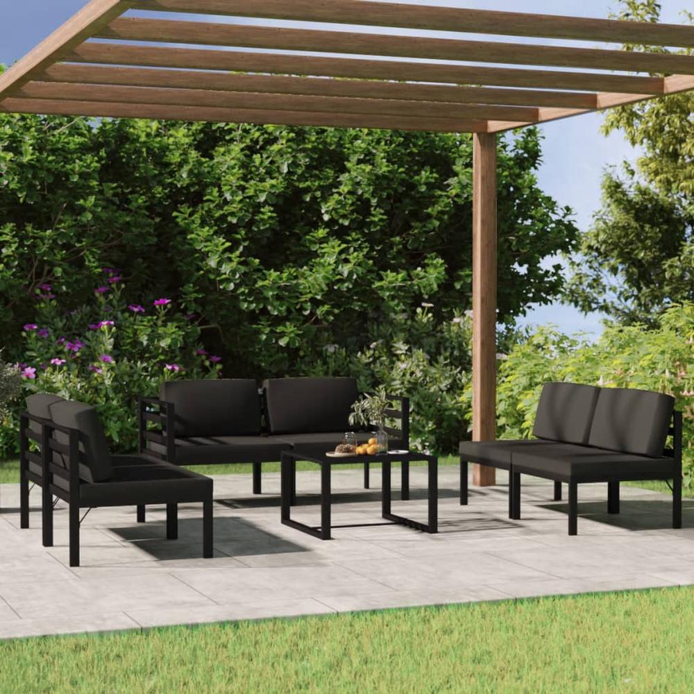 vidaXL 7 Piece Patio Lounge Set with Cushions Aluminum Anthracite, 3107803. Picture 1