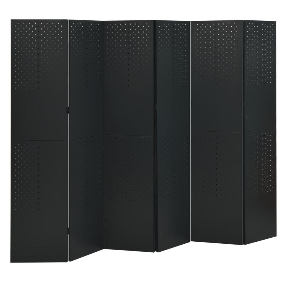 vidaXL 6-Panel Room Dividers 2 pcs Black 94.5"x70.9" Steel. Picture 2