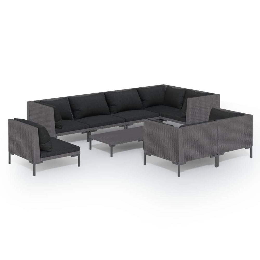 vidaXL 9 Piece Patio Lounge Set with Cushions Poly Rattan Dark Gray, 3099873. Picture 2