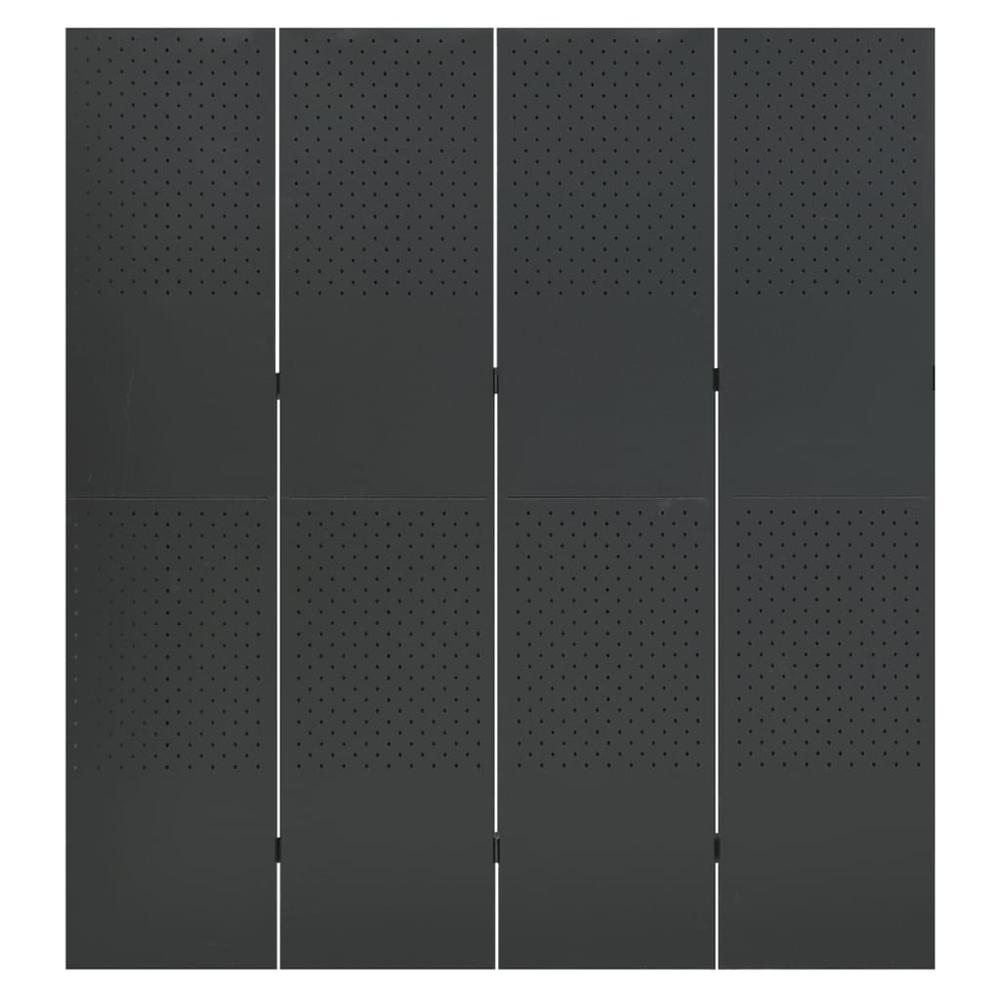vidaXL 4-Panel Room Dividers 2 pcs Anthracite 63"x70.9" Steel. Picture 4