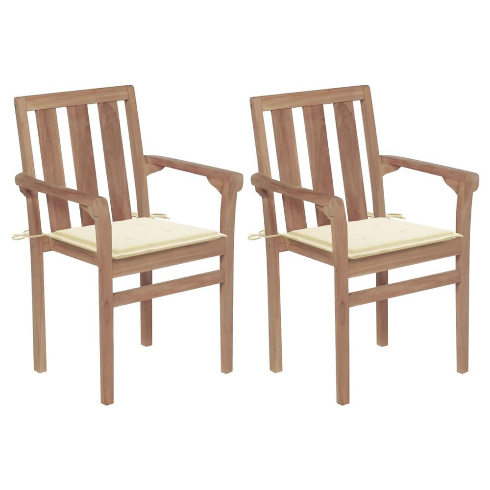 vidaXL Patio Chairs 2 pcs with Cream Cushions Solid Teak Wood, 3062210. Picture 1