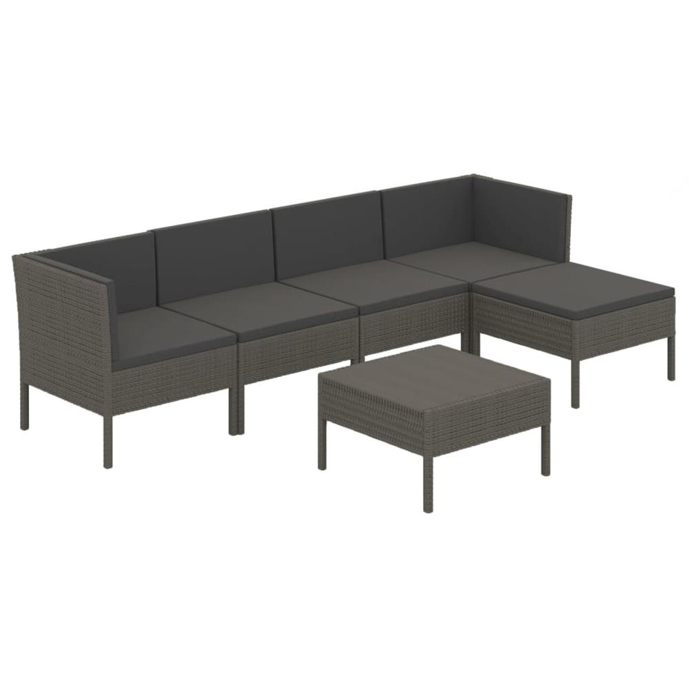 vidaXL 6 Piece Patio Lounge Set with Cushions Poly Rattan Gray, 3094386. Picture 1
