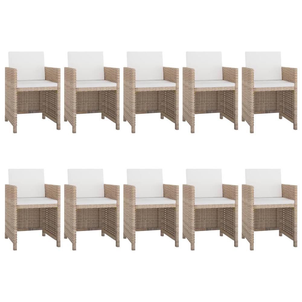 vidaXL 11 Piece Patio Dining Set with Cushions Poly Rattan Beige. Picture 2