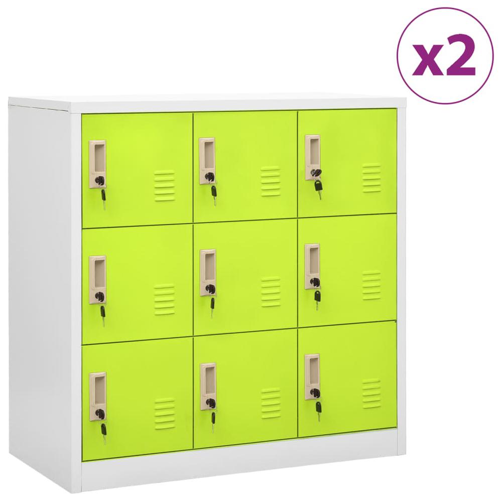 vidaXL Locker Cabinets 2 pcs Light Gray and Green 35.4"x17.7"x36.4" Steel, 3095242. Picture 1