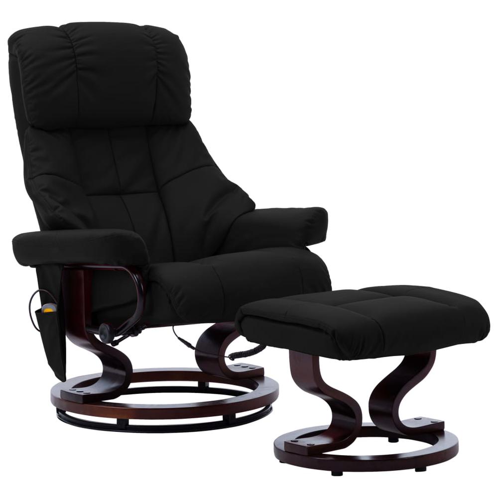 vidaXL Massage Reclining Chair Black Faux Leather and Bentwood. Picture 1