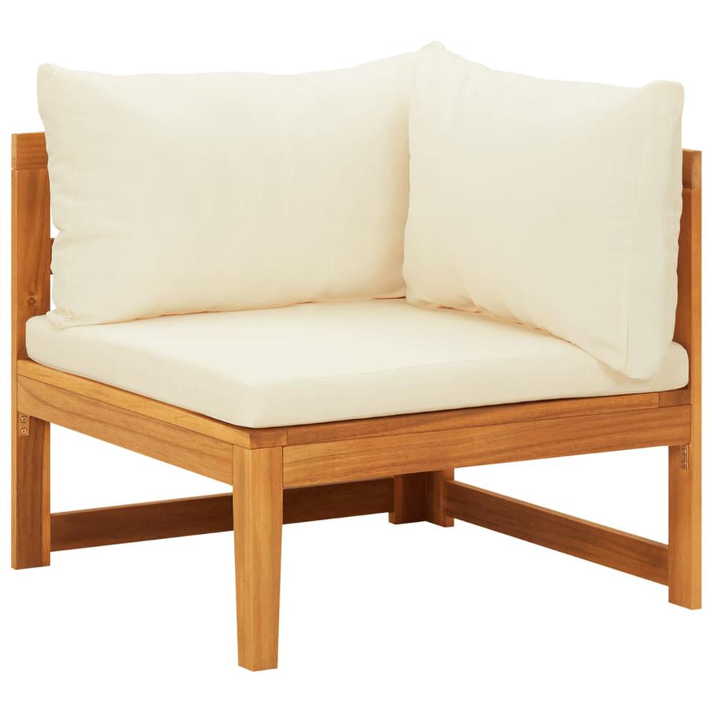 vidaXL Corner Sofa with Cream White Cushions Solid Acacia Wood. Picture 1