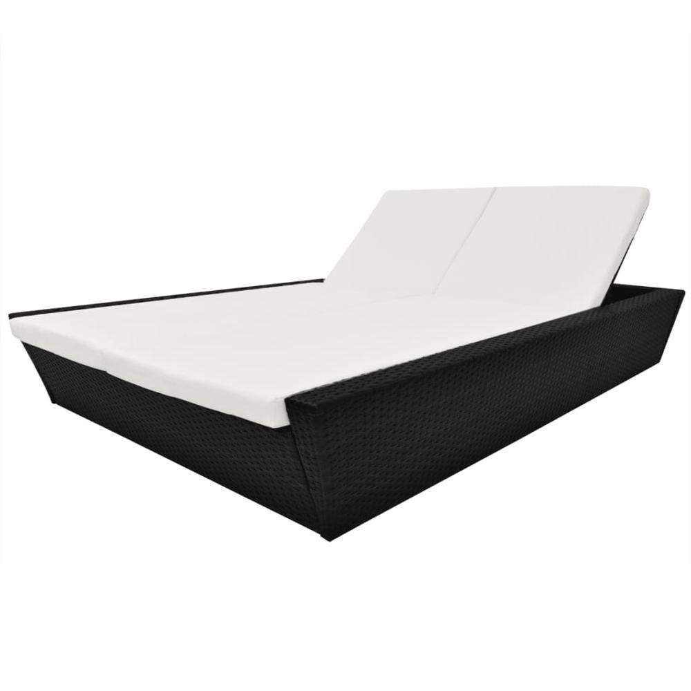 vidaXL Outdoor Lounge Bed with Cushion Poly Rattan Black, 42903. Picture 1