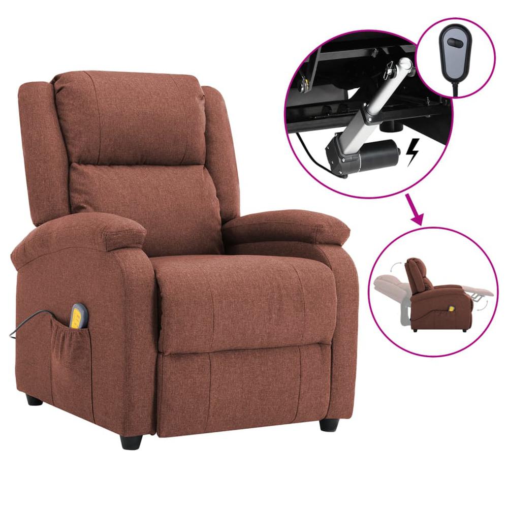 vidaXL Electric Massage Recliner Brown Fabric, 3074011. Picture 1