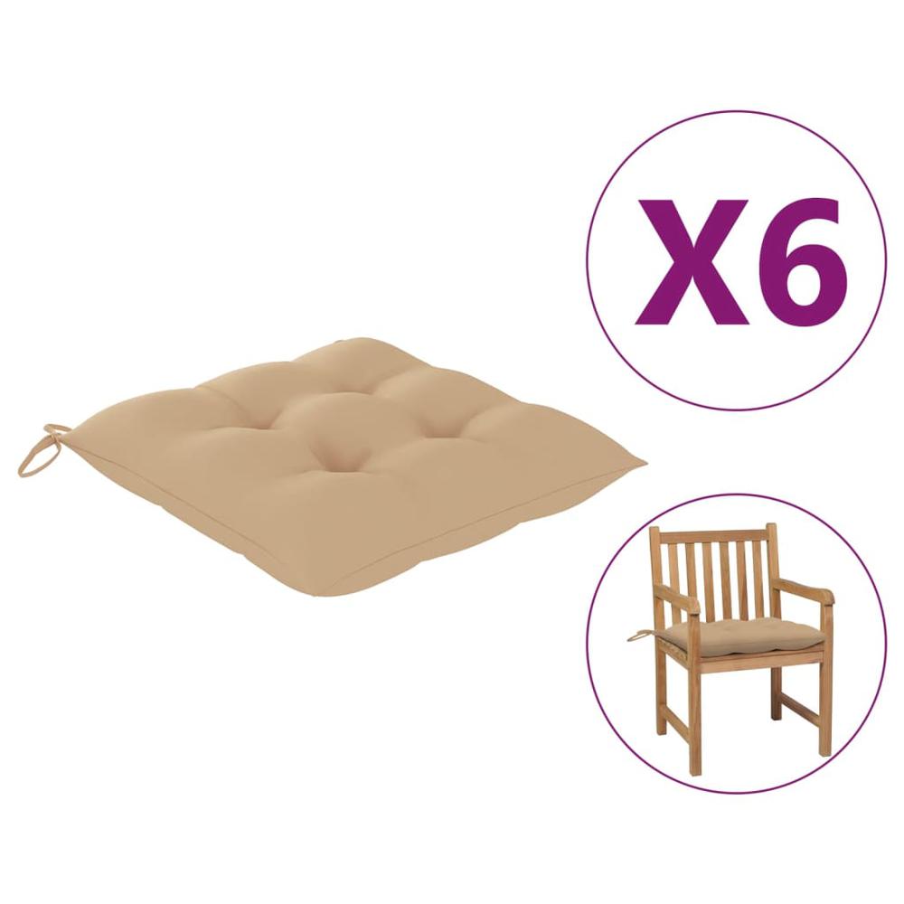 vidaXL Chair Cushions 6 pcs Beige 19.7"x19.7"x2.8" Fabric. The main picture.