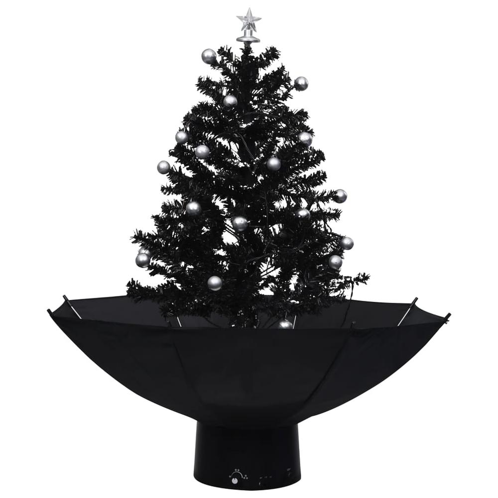 vidaXL Snowing Christmas Tree with Umbrella Base Black 29.5" PVC. Picture 2